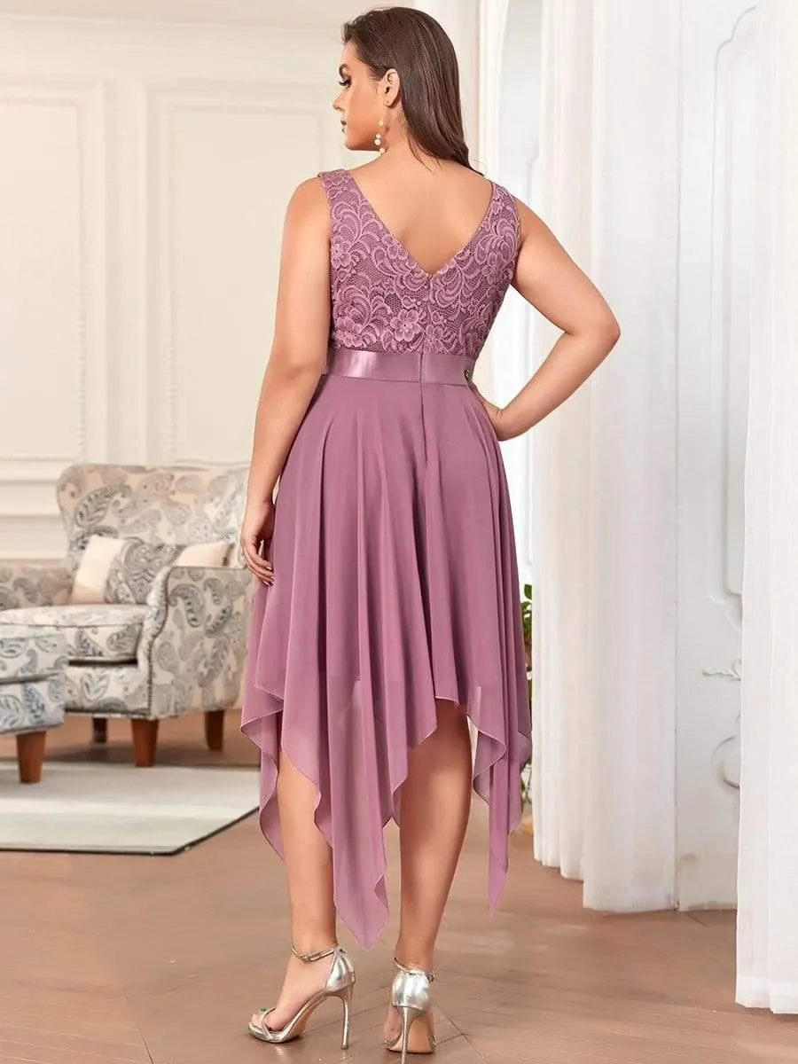 Superbe Robe mariage invitée en dentelle et en mousseline de soie à col en V de grande taille