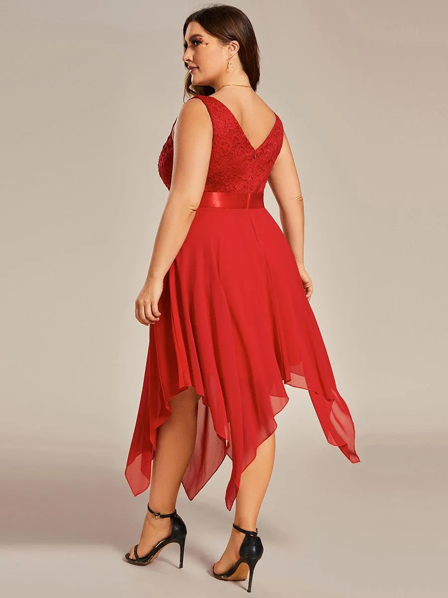 Superbe Robe mariage invitée en dentelle et en mousseline de soie à col en V de grande taille