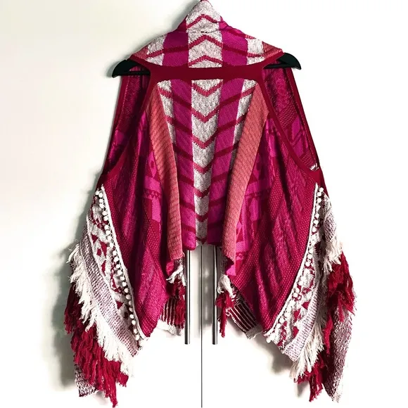 Sweet Sinammon Waterfall Knit Sweater Vest In Fucshia Combo Size S NWT