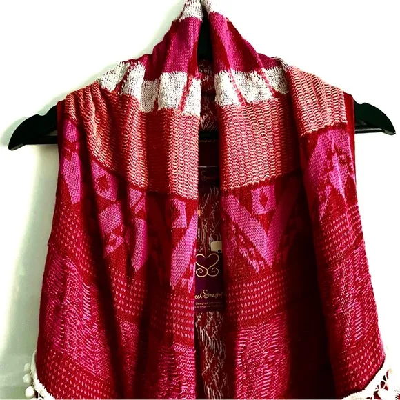 Sweet Sinammon Waterfall Knit Sweater Vest In Fucshia Combo Size S NWT