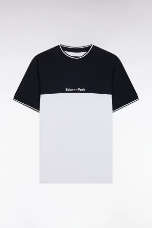 T-shirt brodé en coton bicolore blanc coupe droite