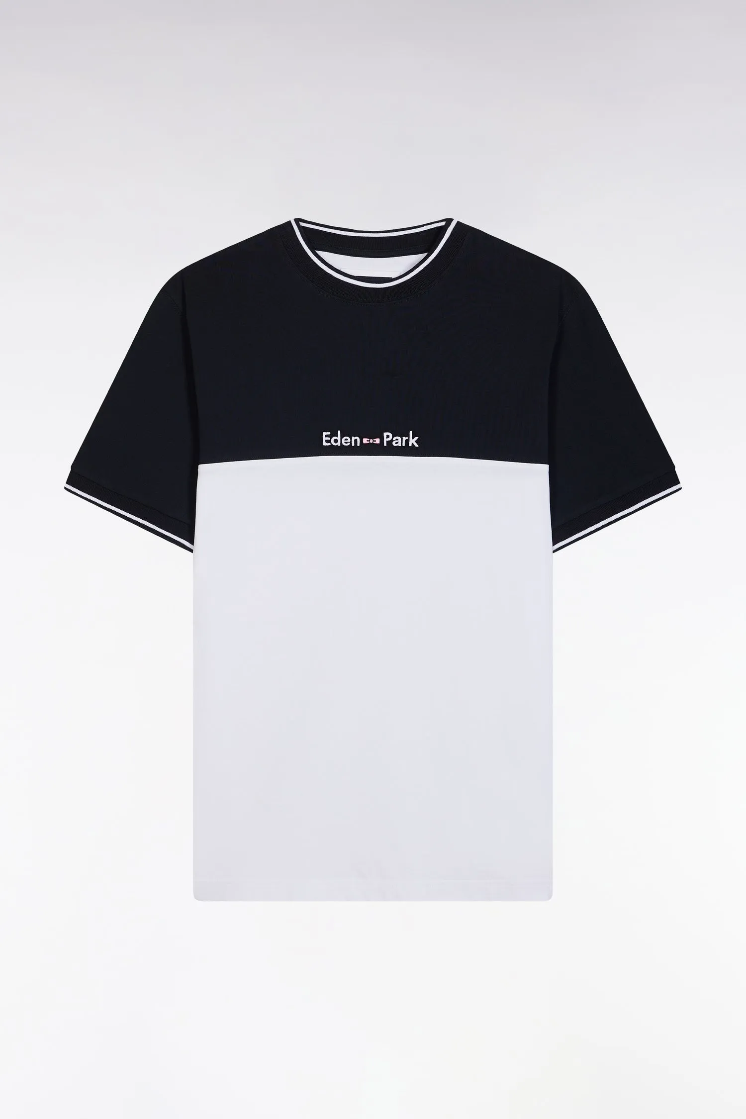 T-shirt brodé en coton bicolore blanc coupe droite