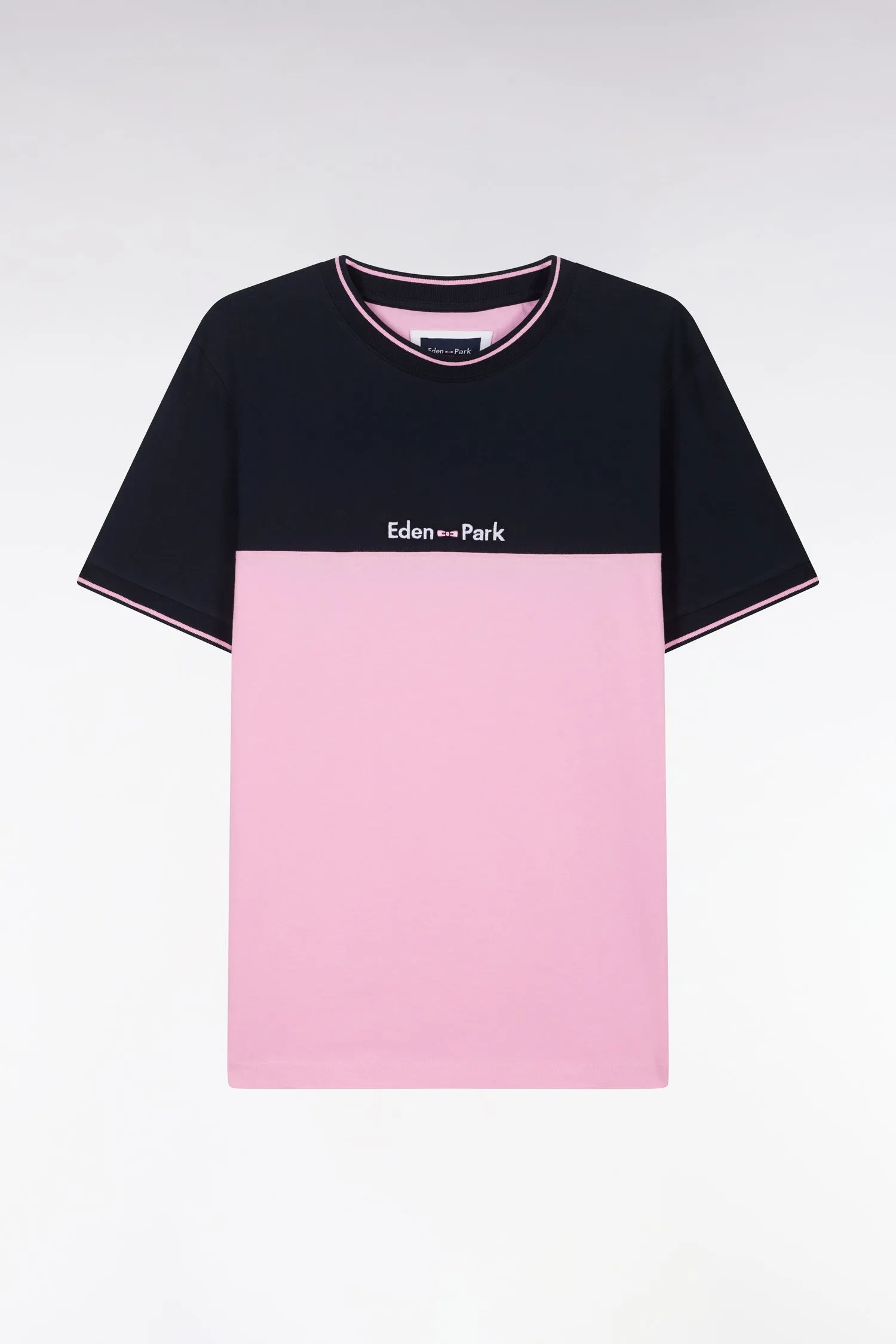 T-shirt brodé en coton bicolore rose coupe droite