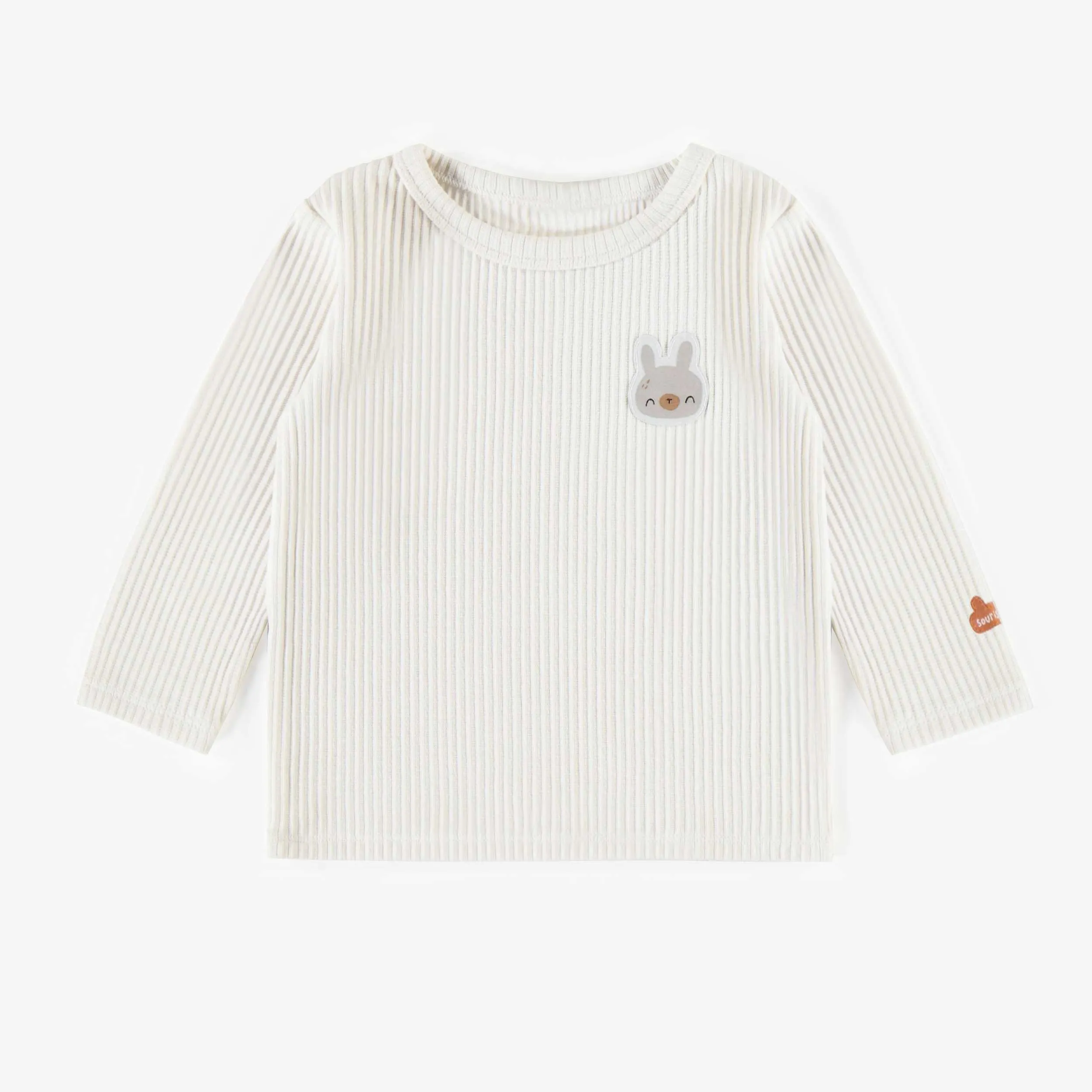 T-shirt crème côtelé en coton biologique, naissance  || Cream ribbed t-shirt in organic cotton, newborn