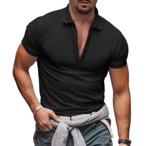 T-Shirt vintage uni à col en V profond