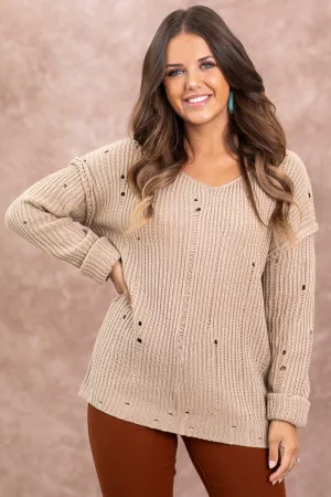 Tan Distressed Sweater