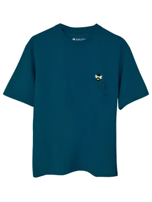 Teal Blue - Unisex Hand Embroidered Oversize T-Shirt