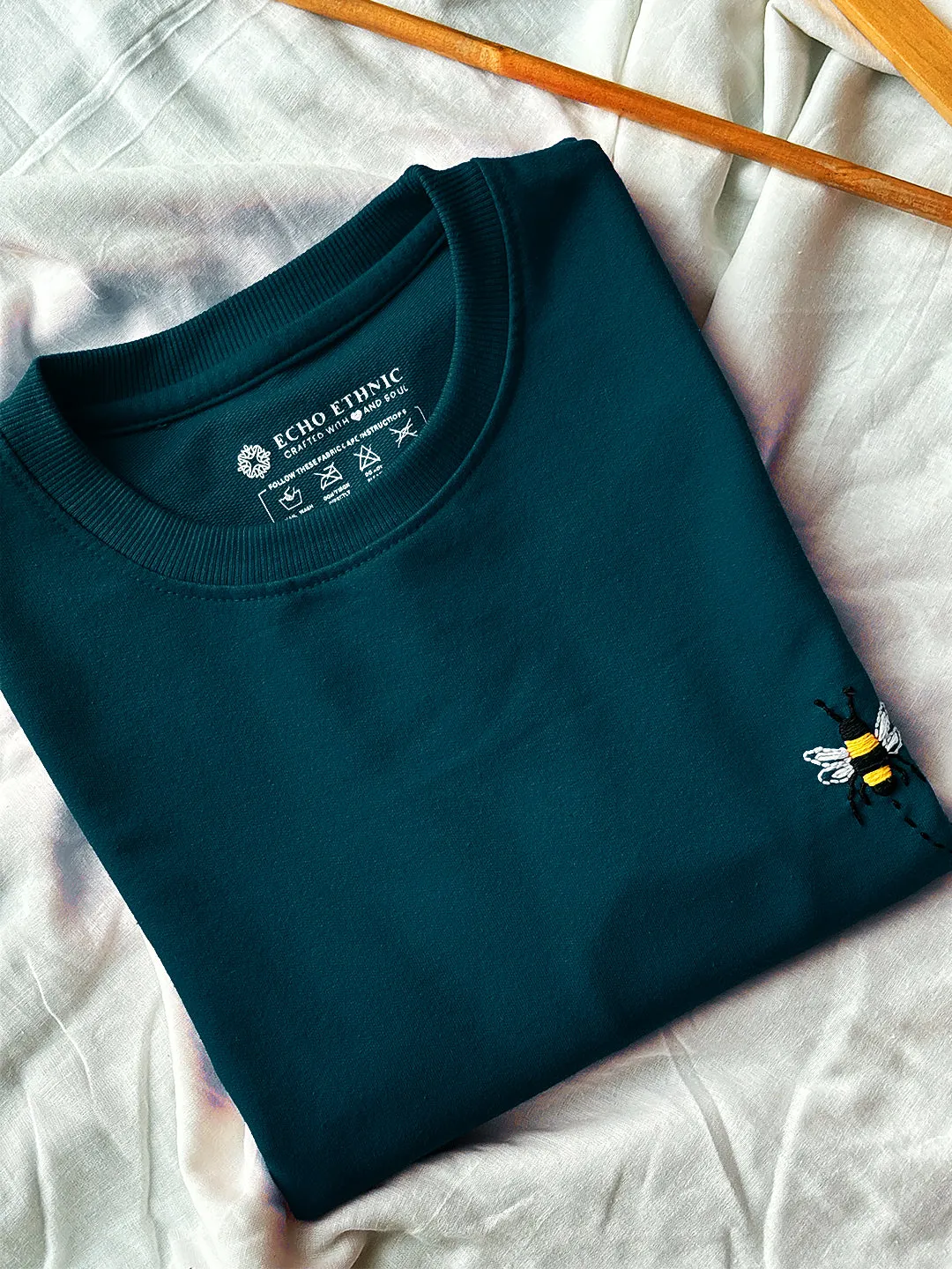 Teal Blue - Unisex Hand Embroidered Oversize T-Shirt