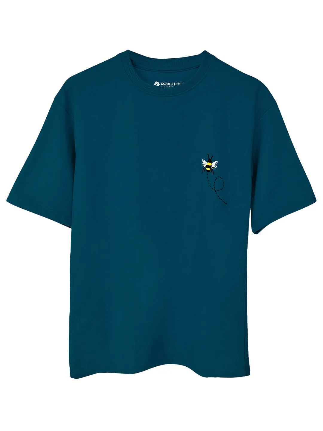 Teal Blue - Unisex Hand Embroidered Oversize T-Shirt