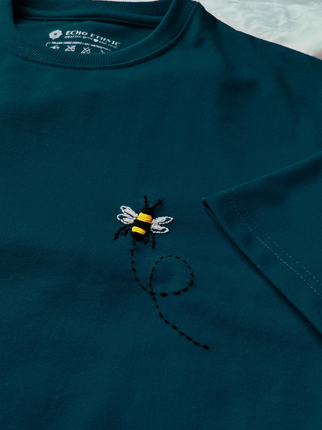 Teal Blue - Unisex Hand Embroidered Oversize T-Shirt