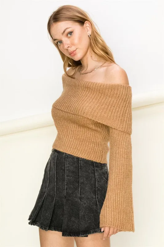 Tease Me Ribbed Off-Shoulder Sweater