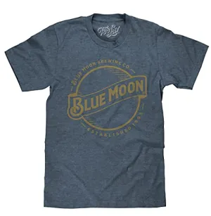 Tee Luv Blue Moon Beer T-Shirt - Blue Moon Brewing Company Gold Logo Shirt (Indigo-Black Heather) (S)