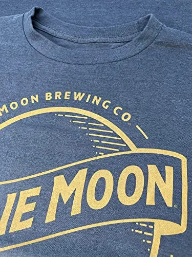 Tee Luv Blue Moon Beer T-Shirt - Blue Moon Brewing Company Gold Logo Shirt (Indigo-Black Heather) (S)