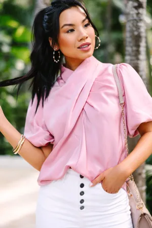Tell Me More Mauve Pink Satin Blouse