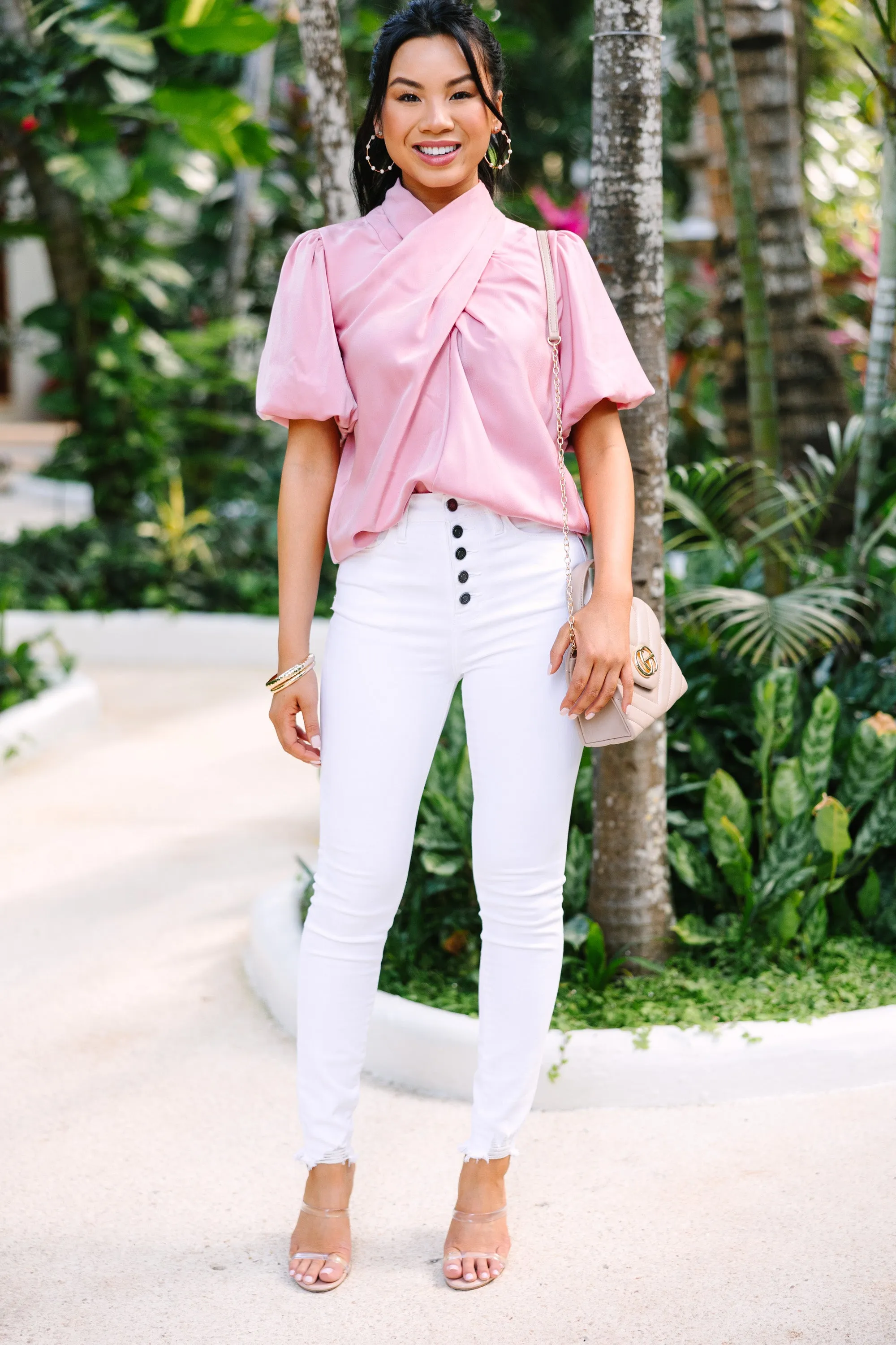 Tell Me More Mauve Pink Satin Blouse