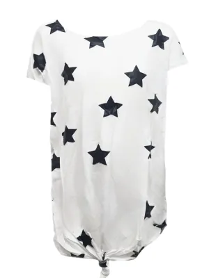 TEREZ Girl's White Stars Foil Bow T-Shirt #12147773 NWT
