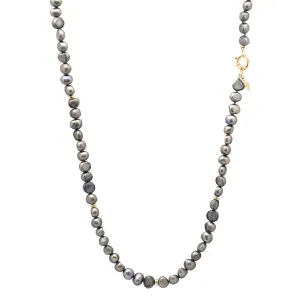The Long Sailor Lock Beaded Gemstone Necklace: Blue/Grey Keshi Pearls
