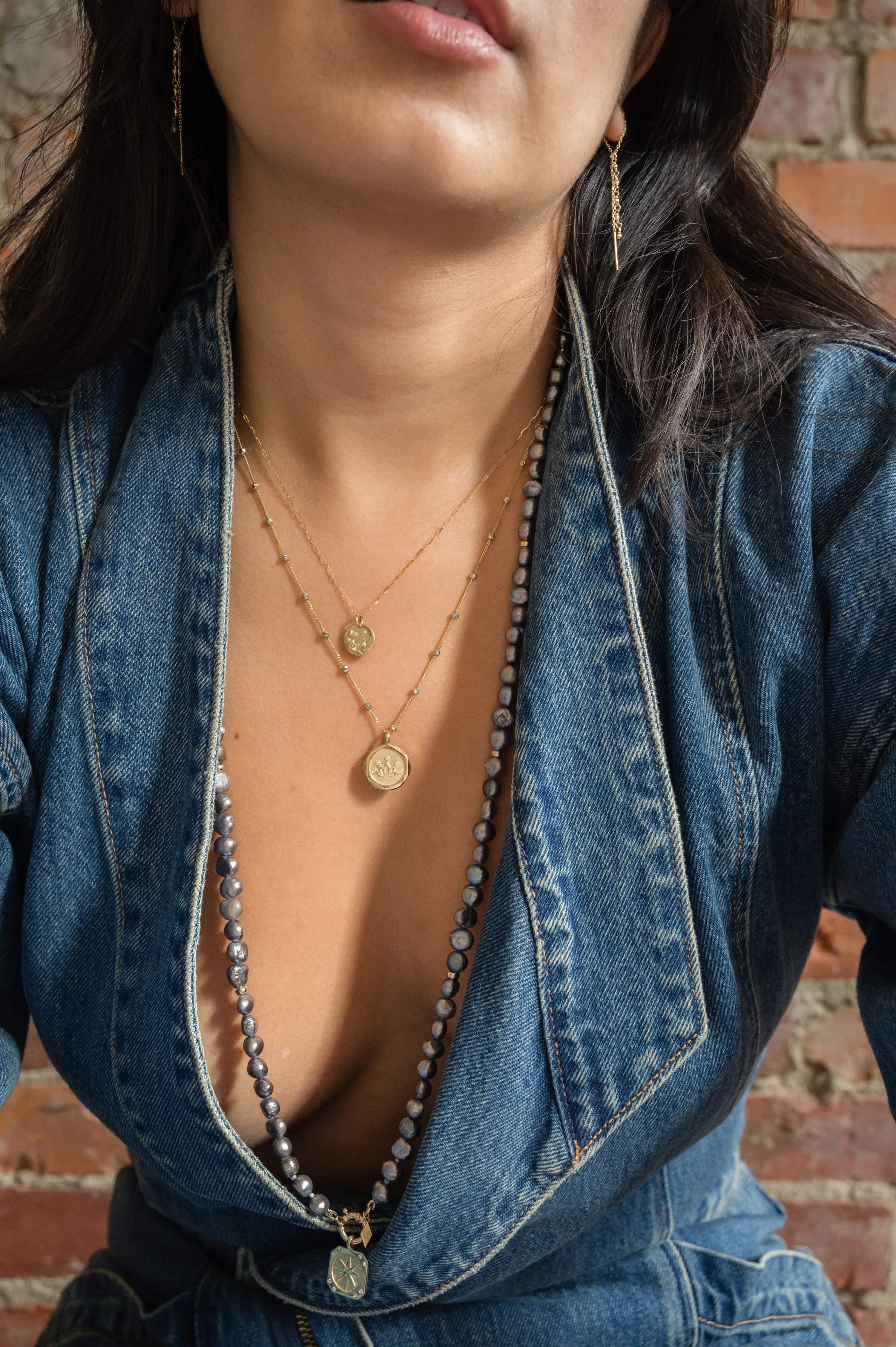 The Long Sailor Lock Beaded Gemstone Necklace: Blue/Grey Keshi Pearls