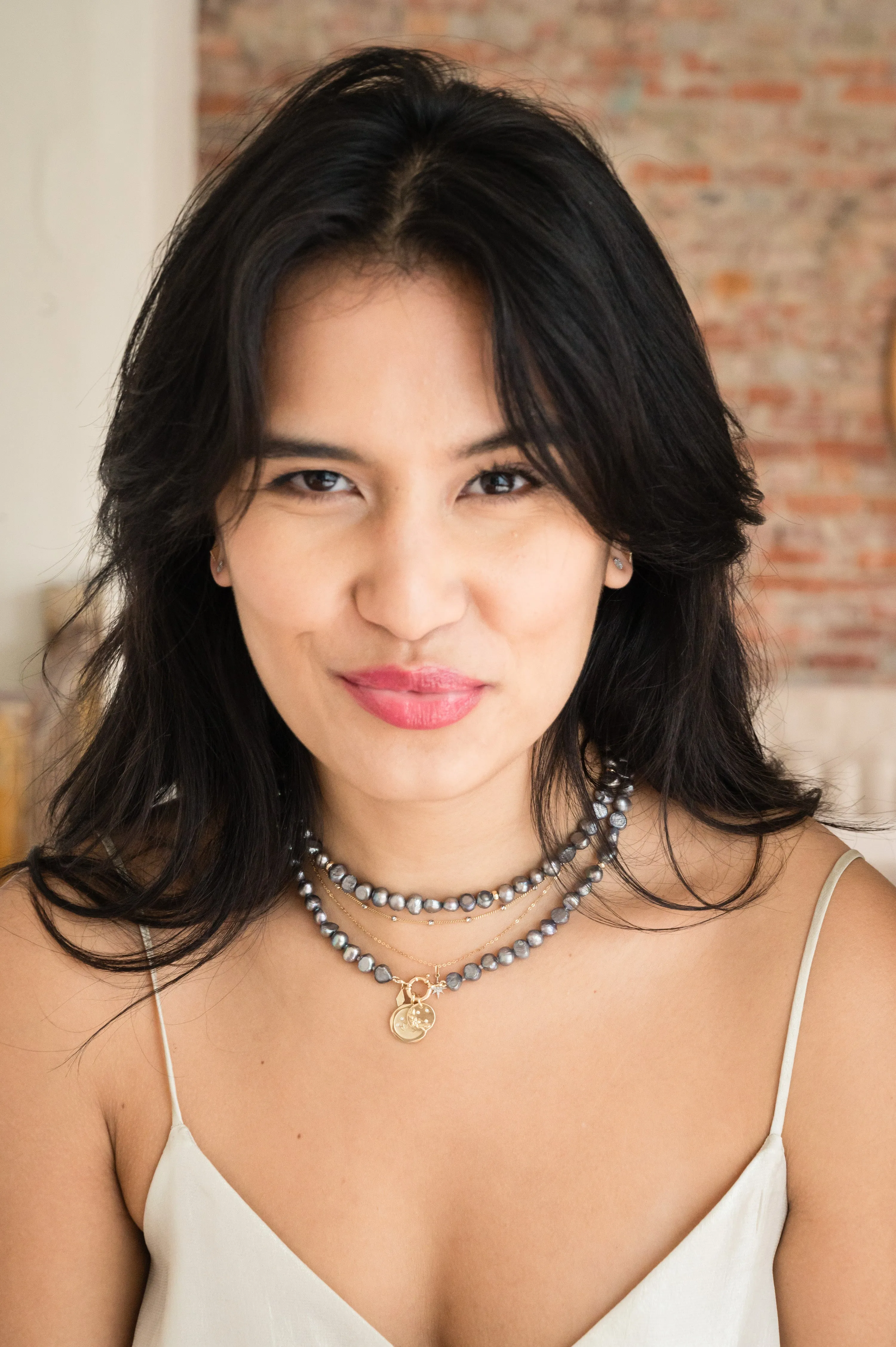 The Long Sailor Lock Beaded Gemstone Necklace: Blue/Grey Keshi Pearls