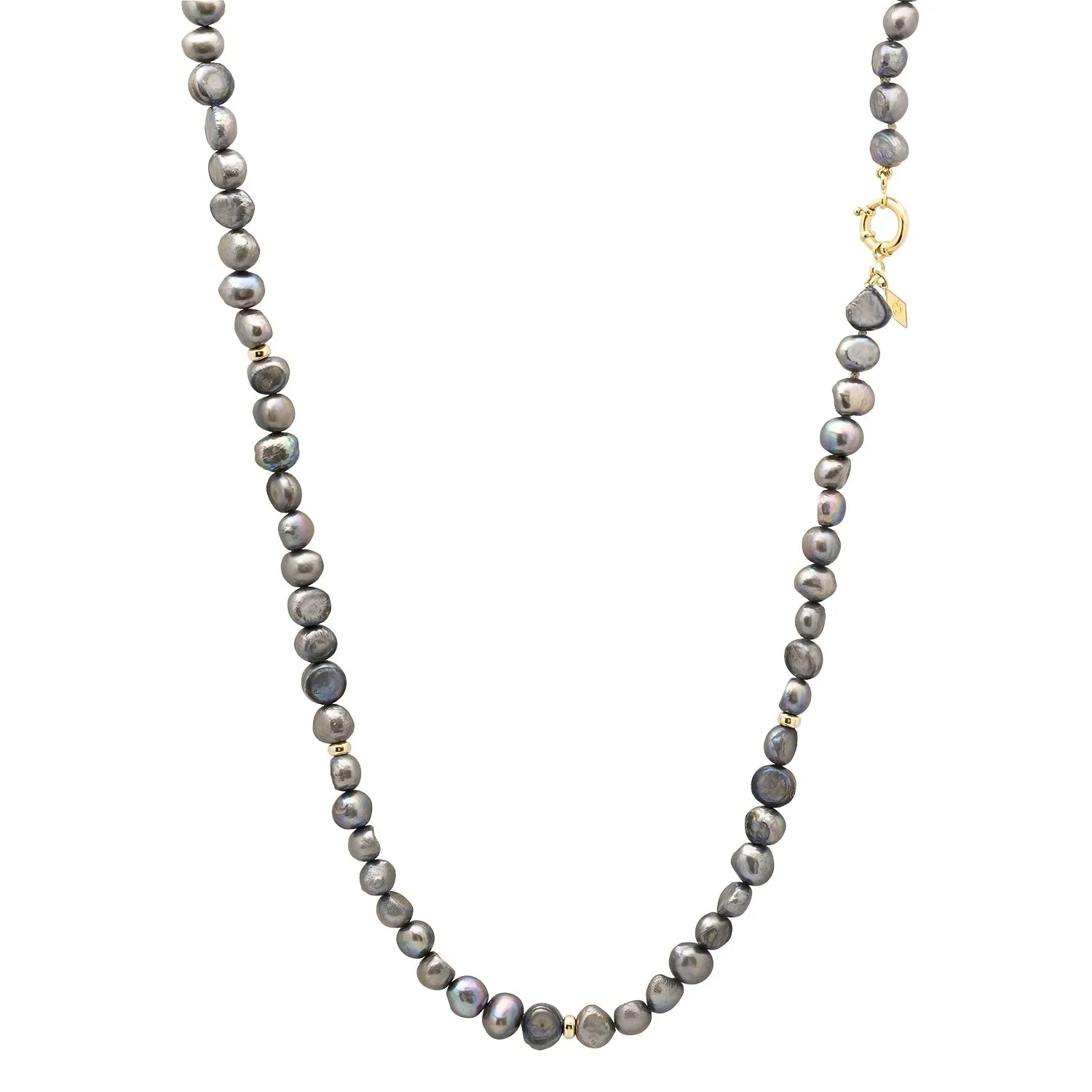 The Long Sailor Lock Beaded Gemstone Necklace: Blue/Grey Keshi Pearls