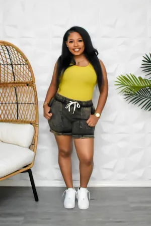 The “Weekend Essentials" Golden Wasabi Acid Wash Short Set