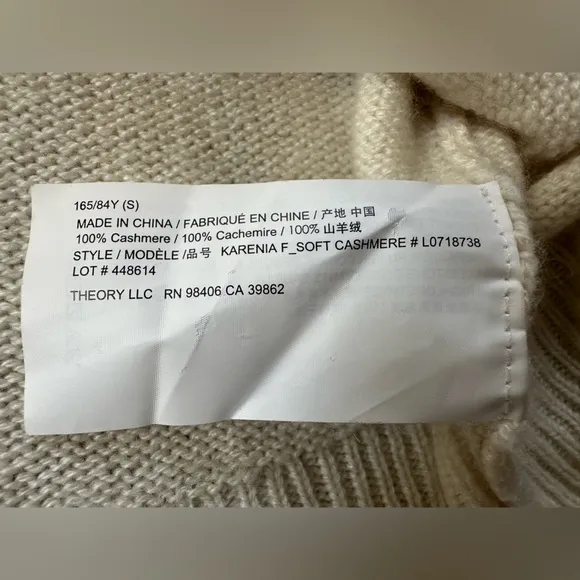 THEORY Karenia BC Feather-soft Cashmere Crewneck Sweater Warm Ivory - Size S