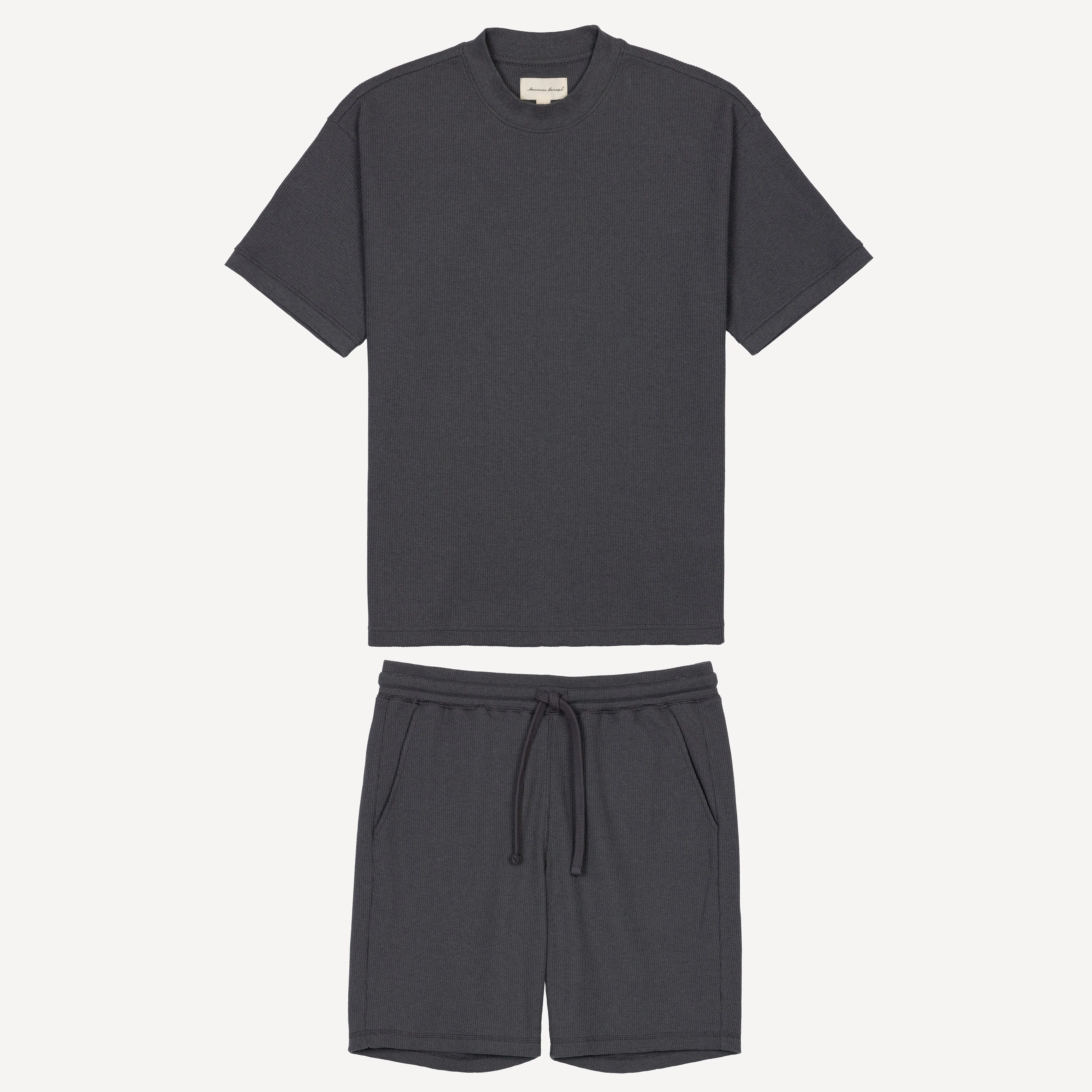 Thermal Waffle Knit Tee & Shorts Set - Medium Grey