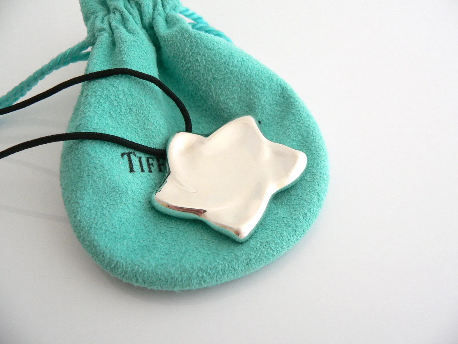Tiffany & Co Peretti Silver Star Necklace Pendant Charm 18 Inch Silk Cord Gift