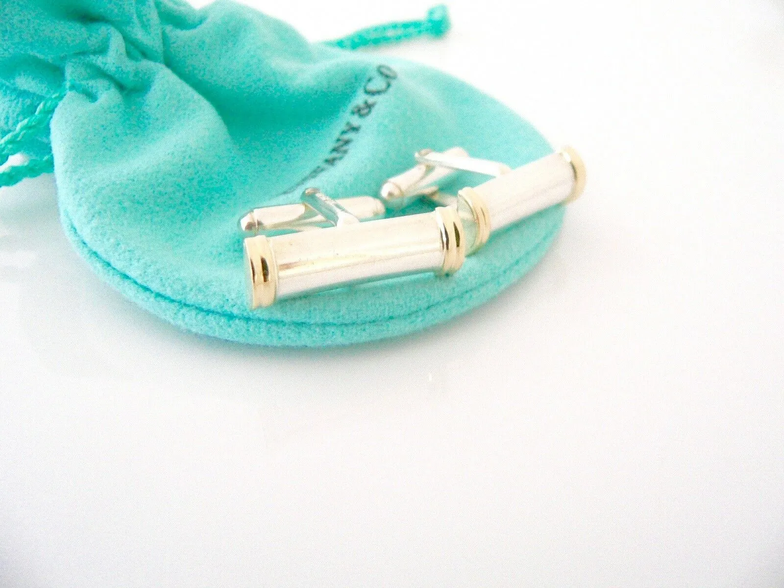 Tiffany & Co Silver 18K Gold Column Bar Cuff Link Cufflink Cufflinks Gift Love
