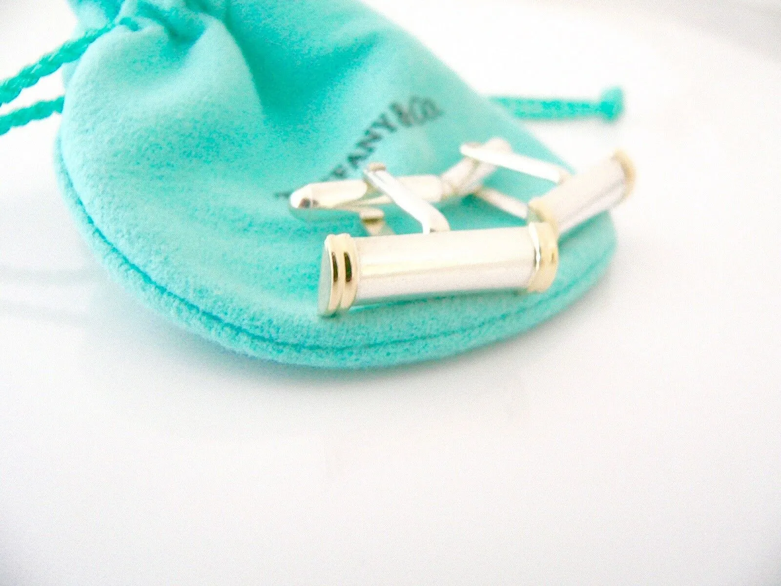 Tiffany & Co Silver 18K Gold Column Bar Cuff Link Cufflink Cufflinks Gift Love
