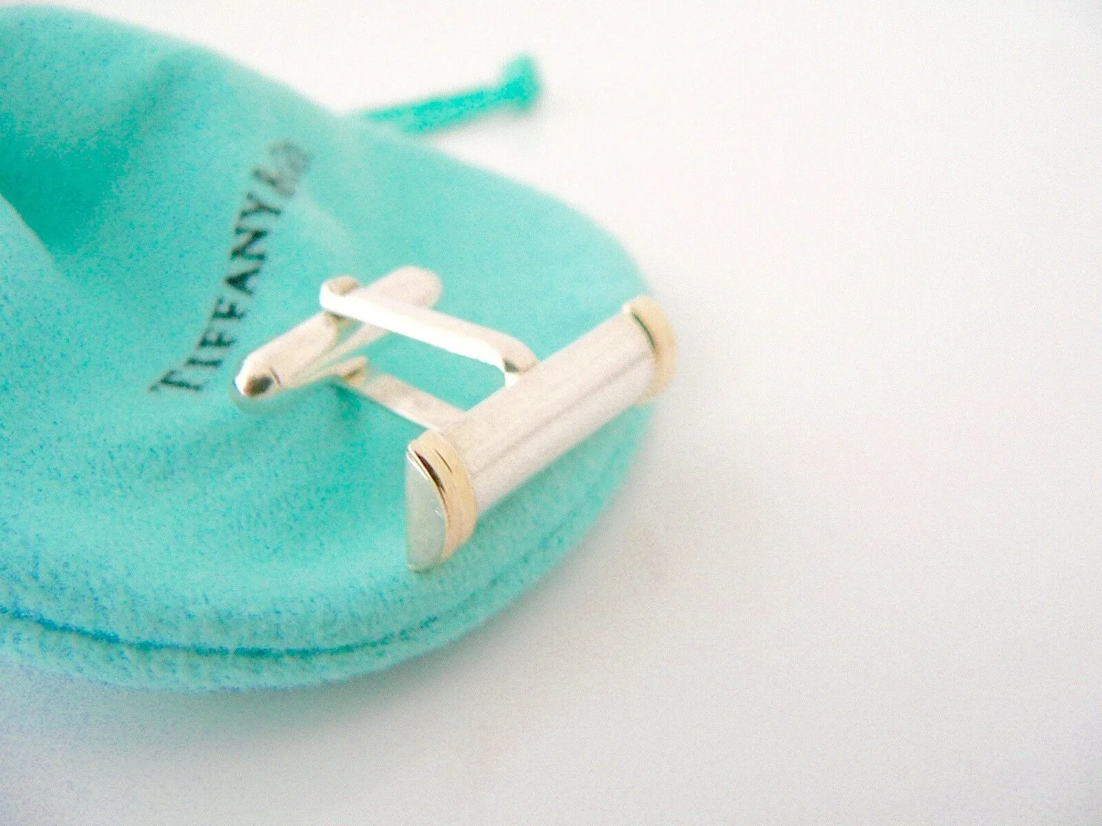 Tiffany & Co Silver 18K Gold Column Bar Cuff Link Cufflink Cufflinks Gift Love