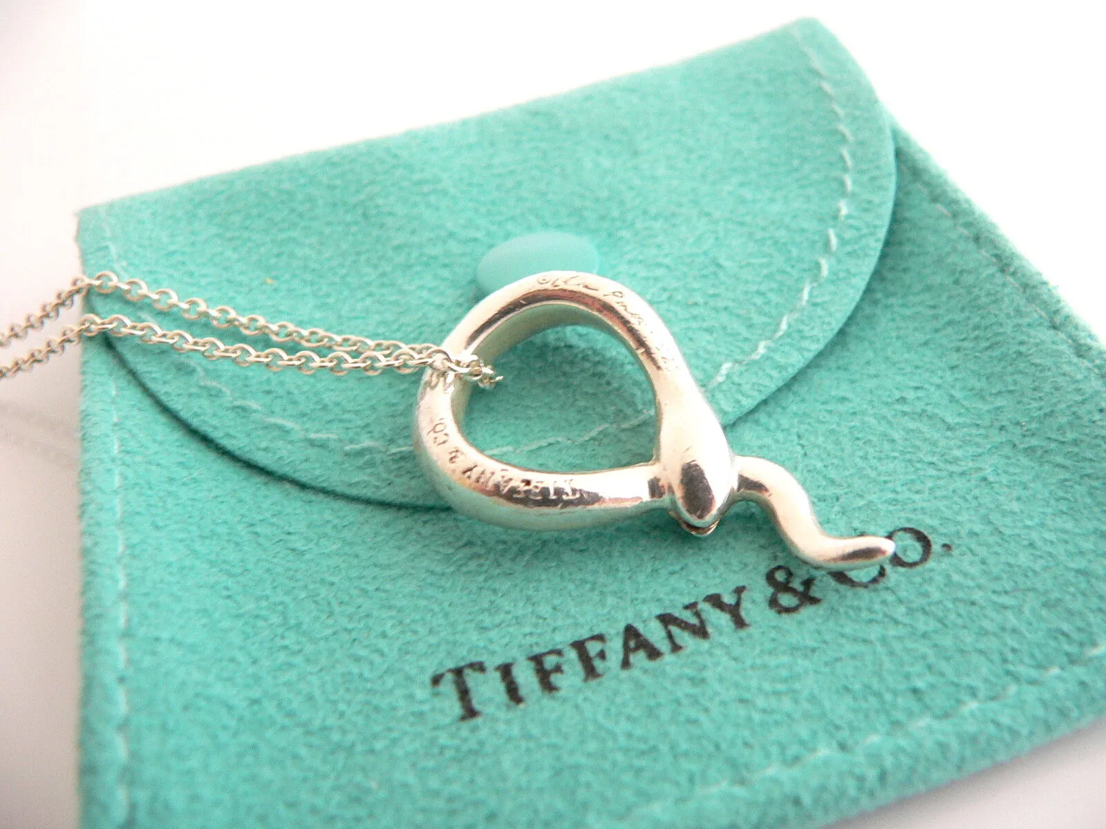 Tiffany & Co Snake Necklace Pendant Charm Chain Rare Gift Pouch Love Peretti