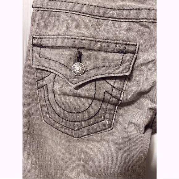 True Religion Light Gray Denim Jeans Distressed Straight Leg