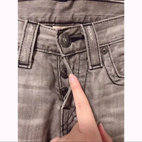 True Religion Light Gray Denim Jeans Distressed Straight Leg