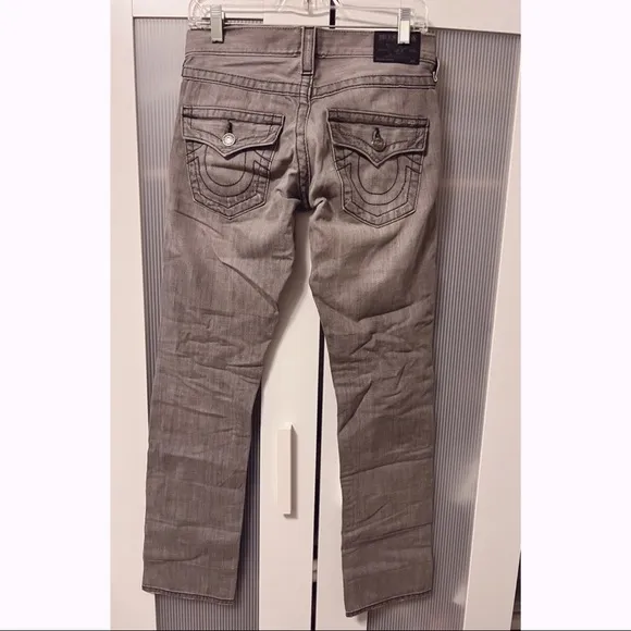 True Religion Light Gray Denim Jeans Distressed Straight Leg