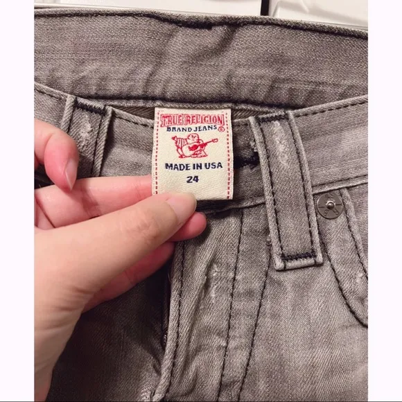 True Religion Light Gray Denim Jeans Distressed Straight Leg