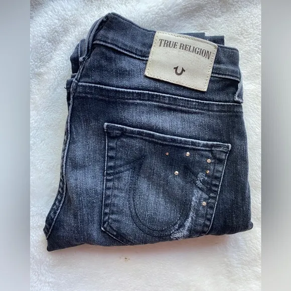True religion Liv Relaxed Skinny Crystal Jean Black Smog Denim