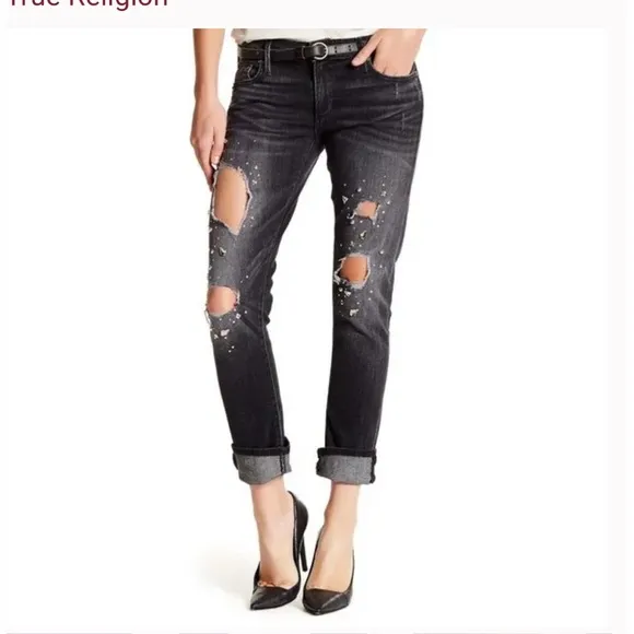 True religion Liv Relaxed Skinny Crystal Jean Black Smog Denim