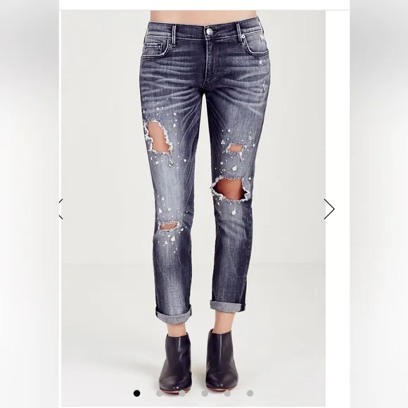 True religion Liv Relaxed Skinny Crystal Jean Black Smog Denim