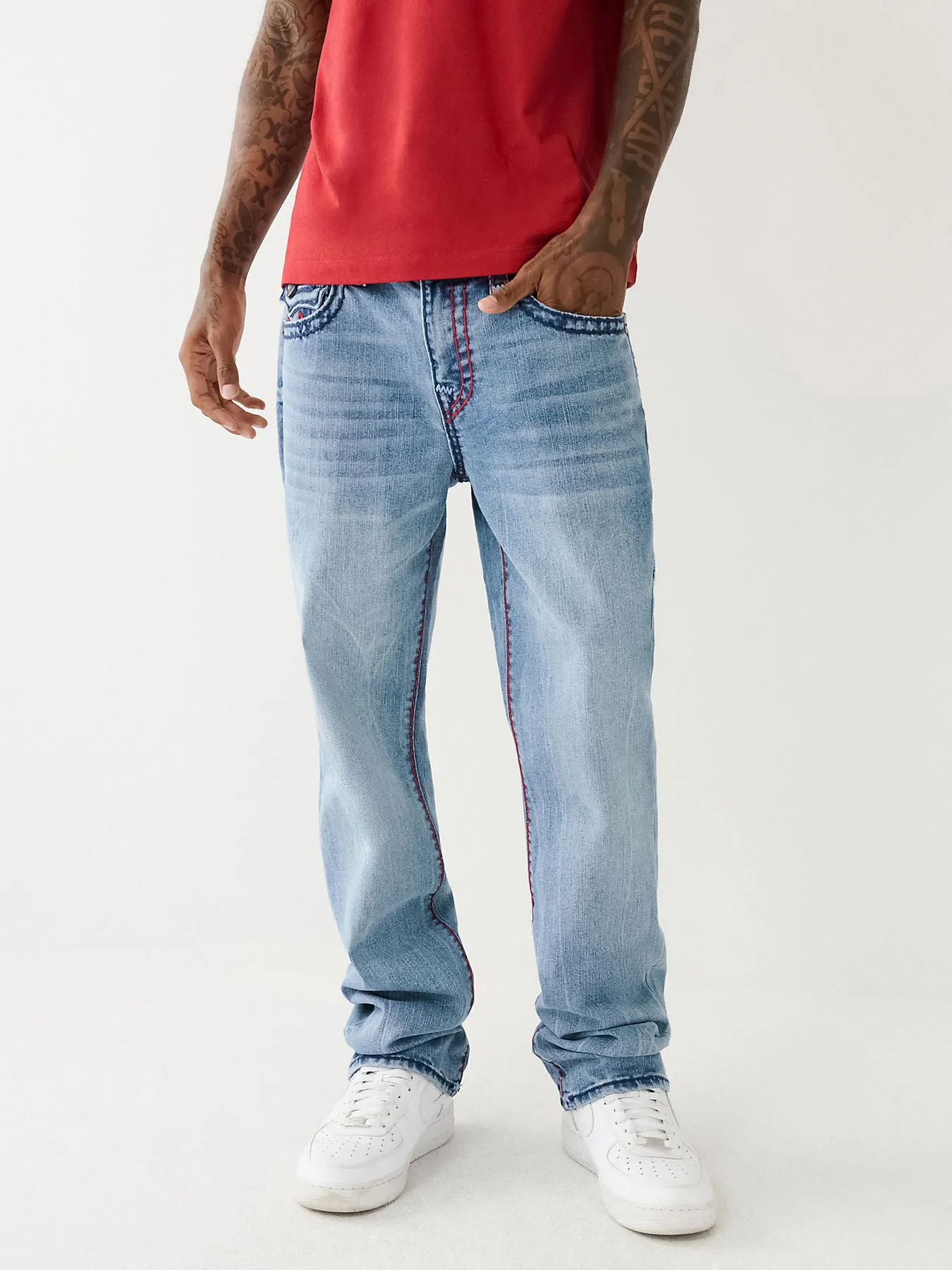 True Religion Mens Super T Ricky Straight Fit Blue Mid Rise Jeans