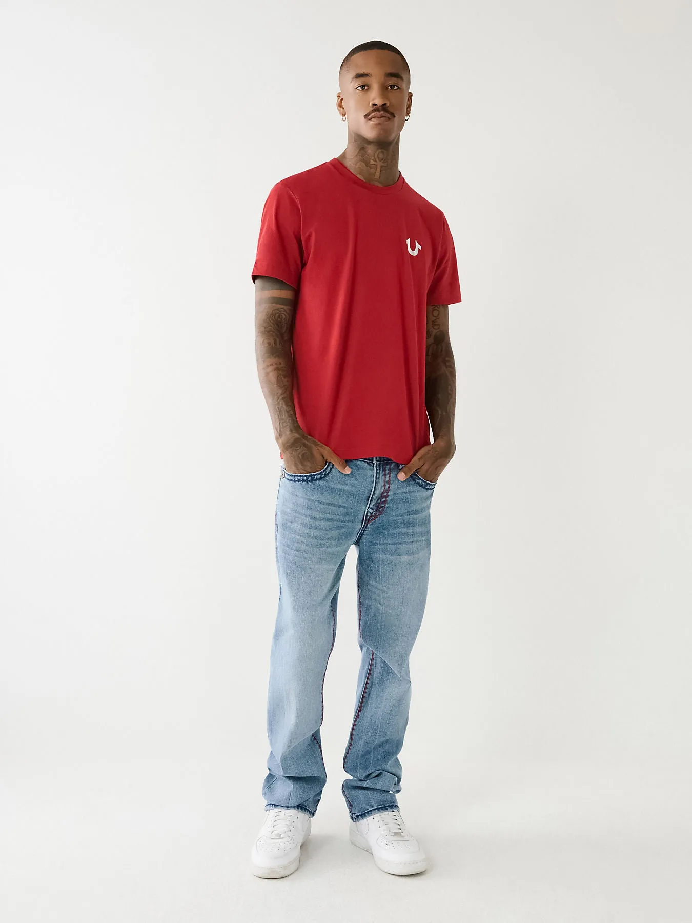 True Religion Mens Super T Ricky Straight Fit Blue Mid Rise Jeans