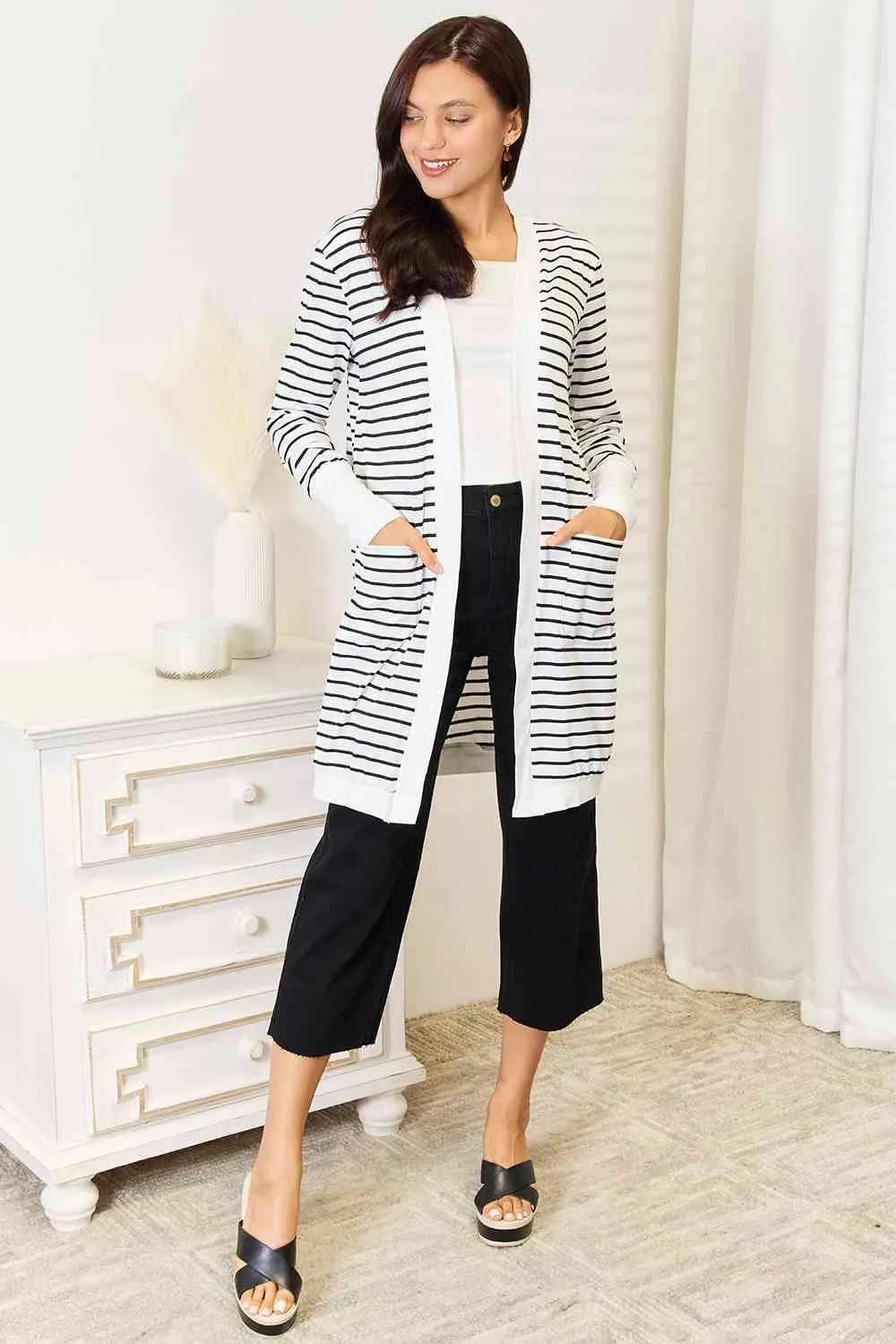 Tula Double Take Striped Open Front Longline Cardigan