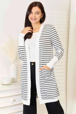 Tula Double Take Striped Open Front Longline Cardigan