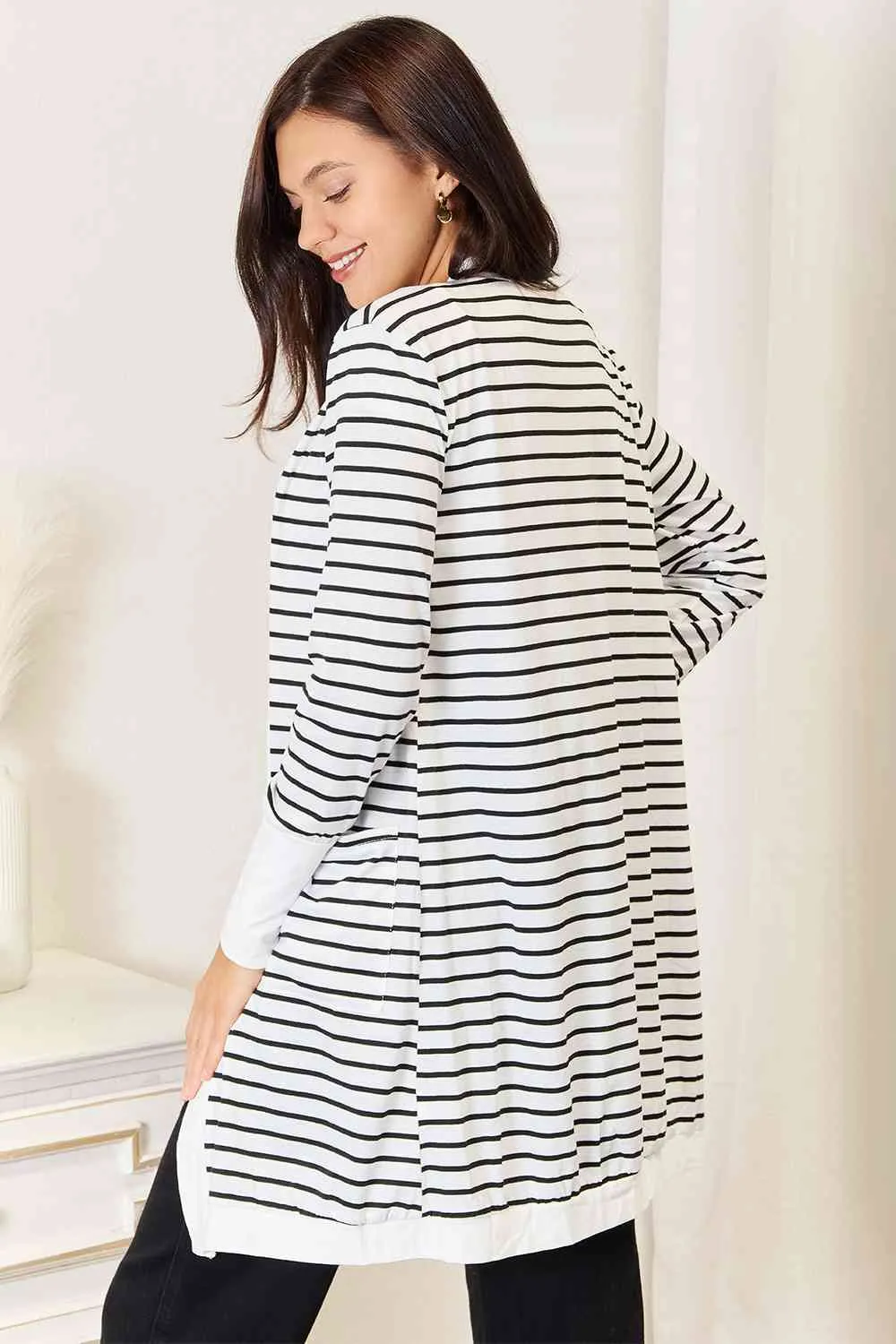 Tula Double Take Striped Open Front Longline Cardigan