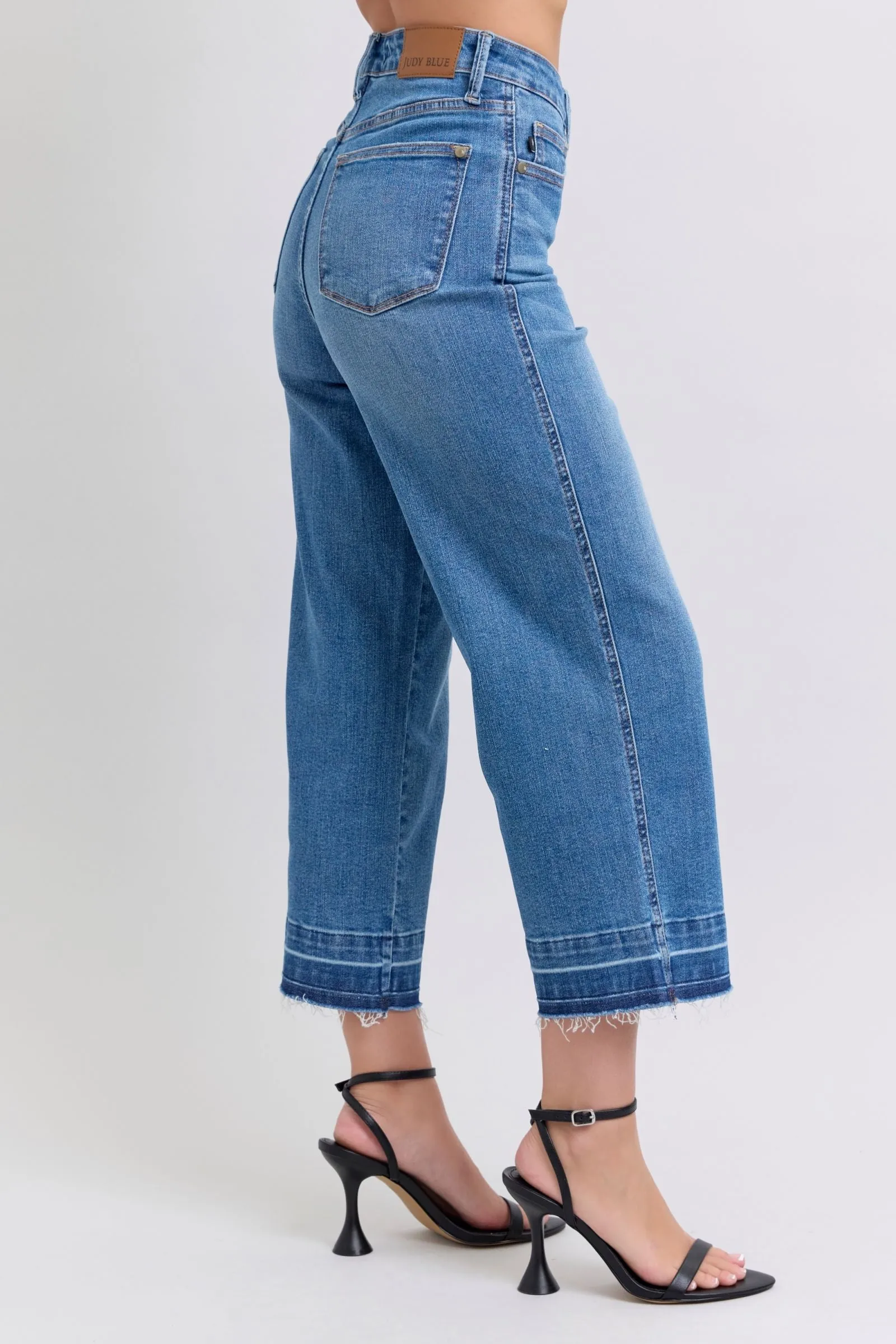 Tummy Control Wide Crop Denim