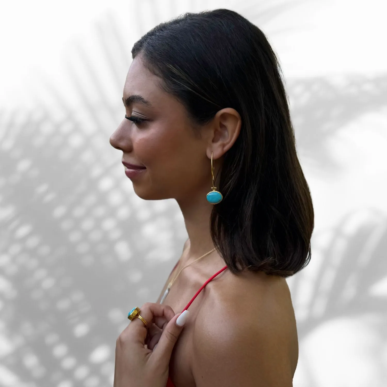 Turquoise Gemstone & Gold Dangle Earring