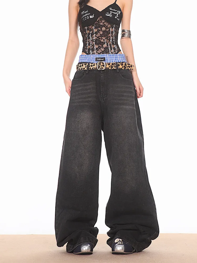 Ultra Baggy Denim Pants with Faux Boxers