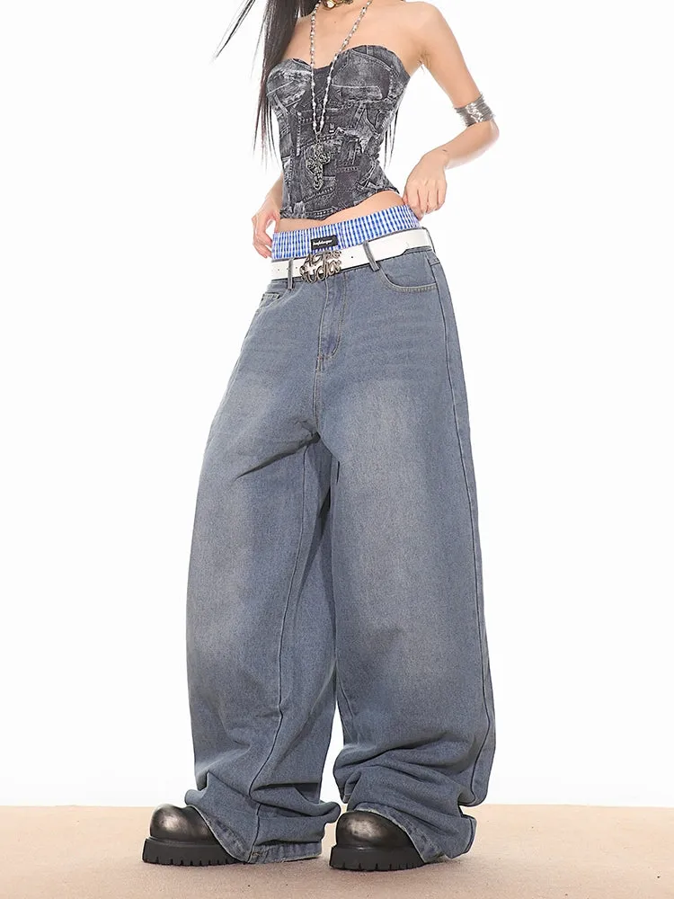 Ultra Baggy Denim Pants with Faux Boxers