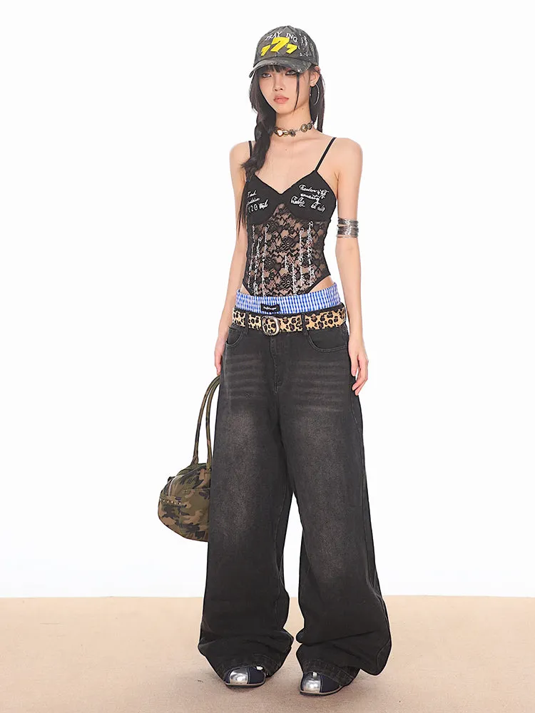 Ultra Baggy Denim Pants with Faux Boxers