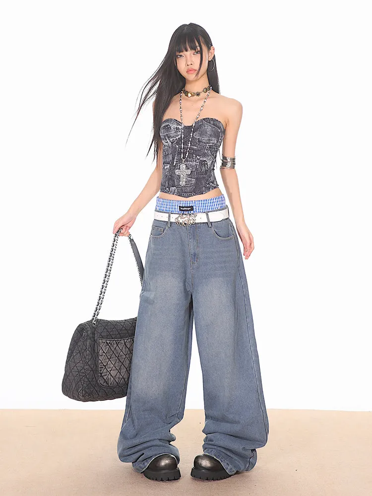 Ultra Baggy Denim Pants with Faux Boxers
